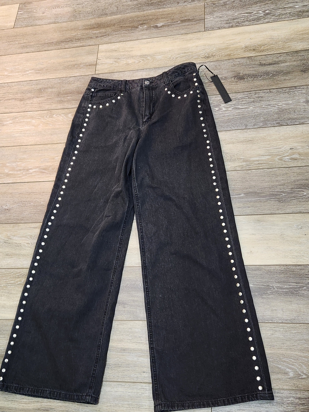 House of Harlow 1960 Black Wide-Leg Studded Jeans Size 10 - Picture 2 of 8